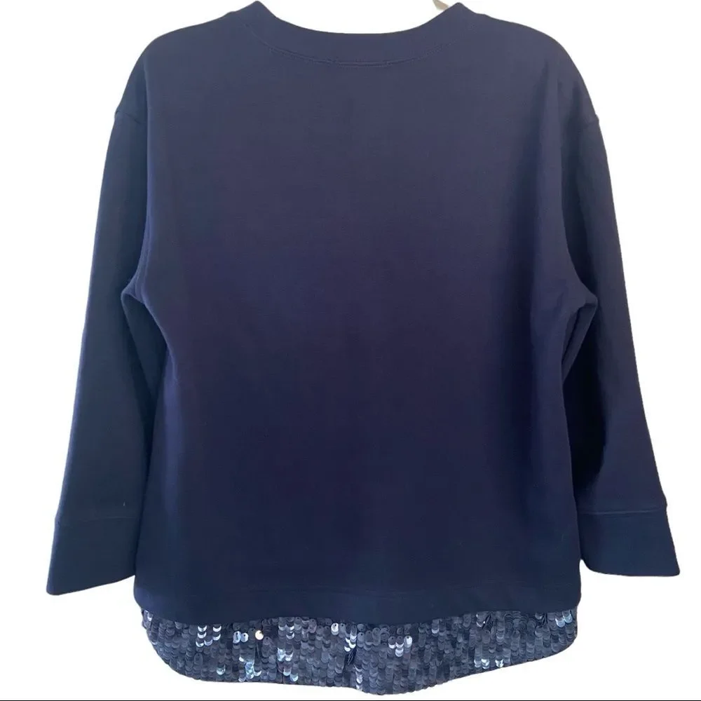 J. Crew Layered look Sweater Sequin Trim Navy Blue